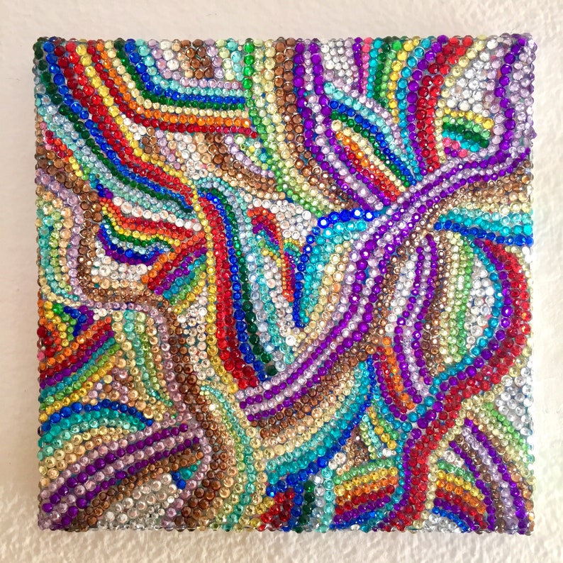 Rhinestone Mosaic Art: Colorful Abstract Bohemian Decor (8x8) - Etsy