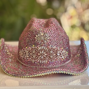 Baby Pink Formal Rhinestone Cowgirl Hat / Glass Crystal Rhinestones / Xtra Blingy Festival Fashion / Made To Order /Fancy Western Style