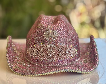 Rhinestone Cowgirl Hat, Pink Crystal Bedazzled Western Hat