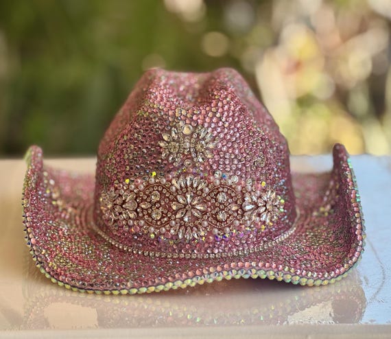 Rhinestone Cowgirl Hat, Pink Crystal Bedazzled Western Hat  display picture 3