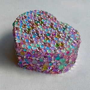Rhinestone Heart Keepsake Box: Pastel Mosaic, Mirrored Interior