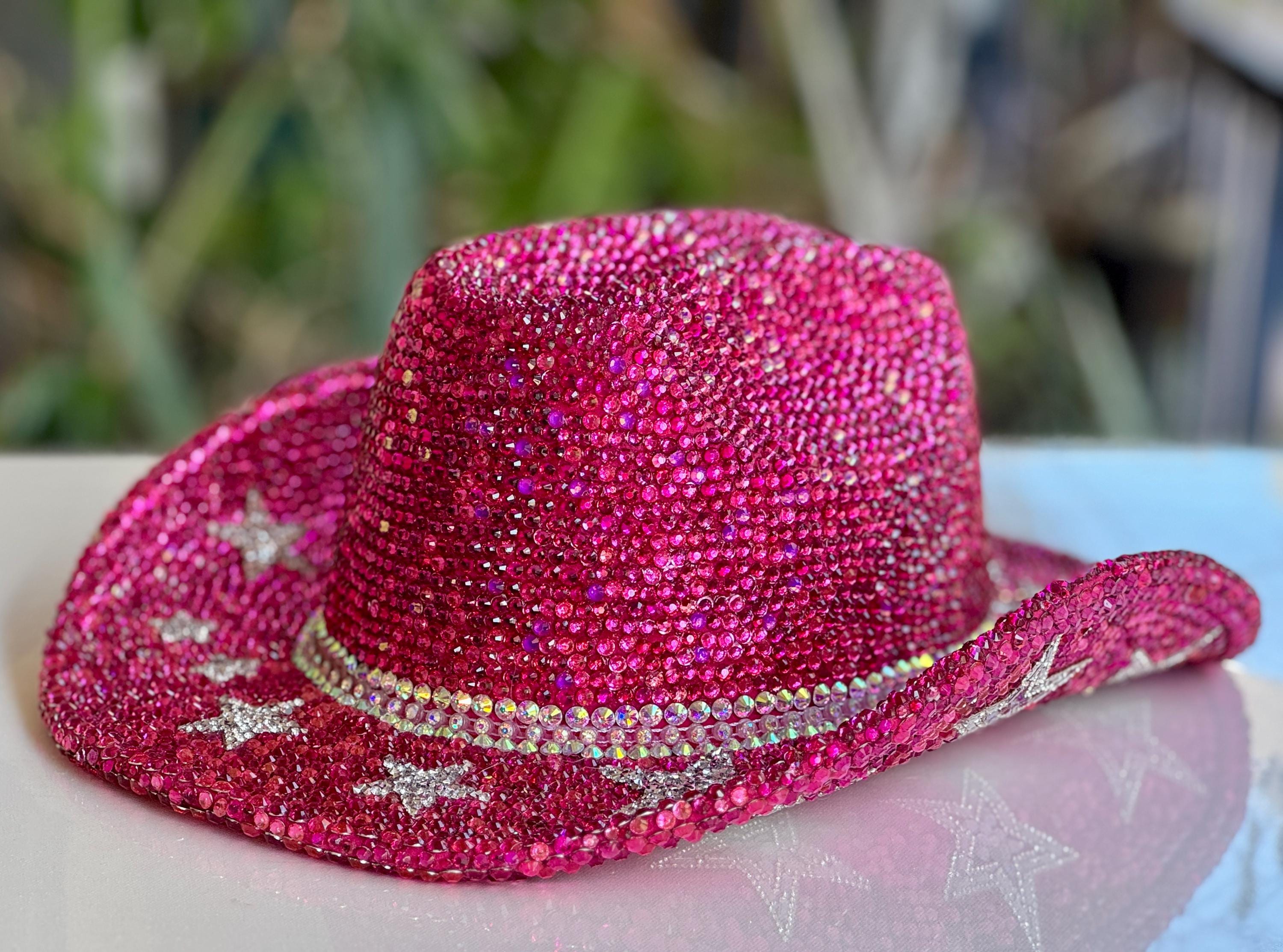 Bright Pink Women’s Cowboy Cowgirl Hat with Star Rhinestone StarTrim Personalized Hot Pink Cowboy Hat Cowgirl Hat for Women  main image 4