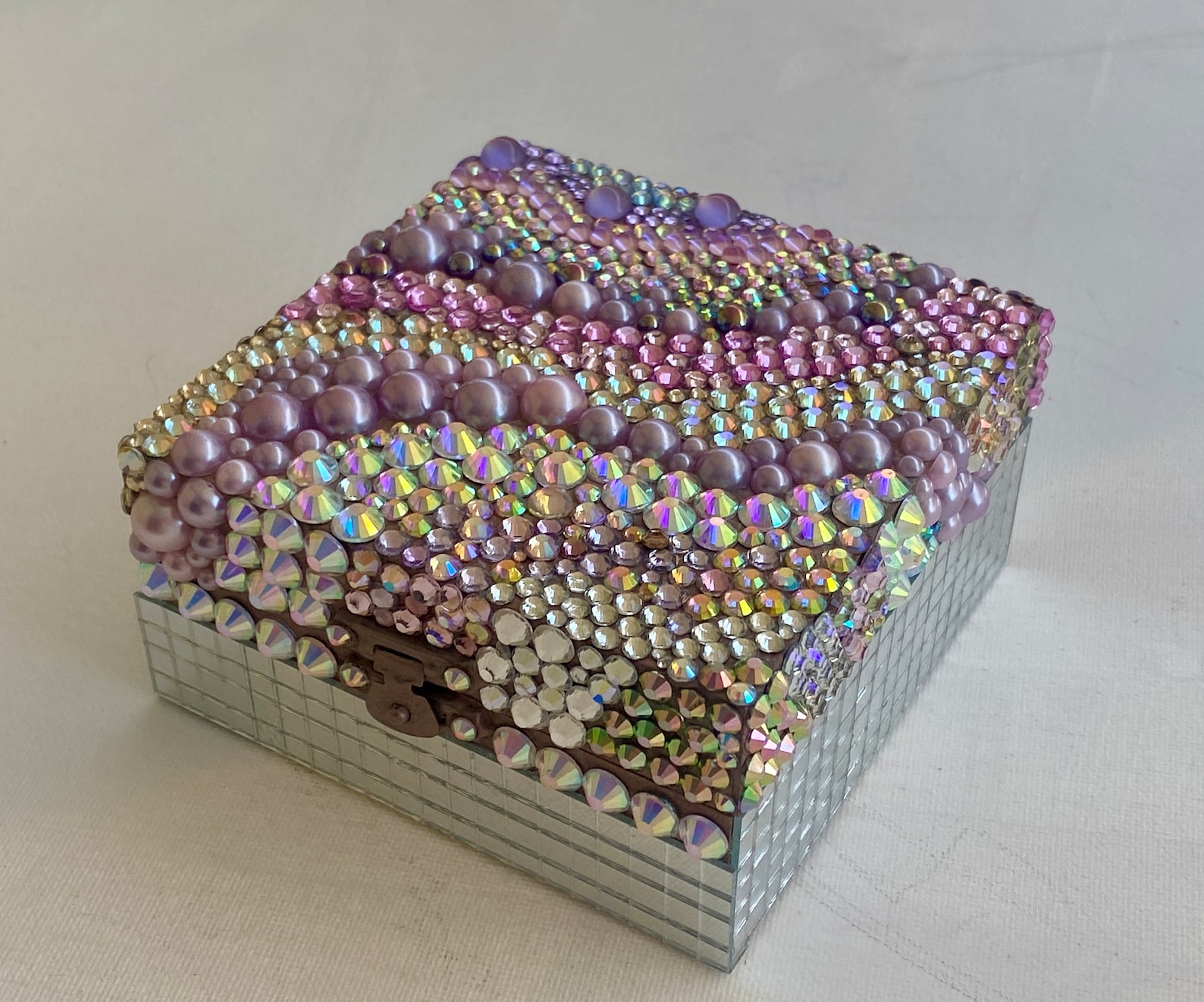 Bling Mosaic Jewelry Box: Rhinestone & Faux Pearl Waves, Rose Gold ...