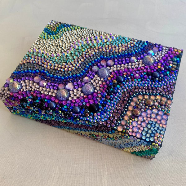 Violet Sands Reusable Gift Box / Rhinestone, Faux Pearl Bedazzled Keepsake Box / Unique Mosaic Keepsake Box, Magnetic Lid/ Gift for Her