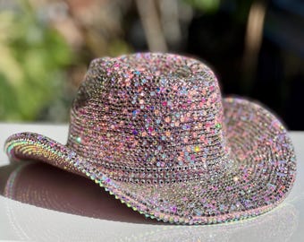 Pink AB Rhinestone Cowboy Hat: Bedazzled Western Cowgirl Fedora