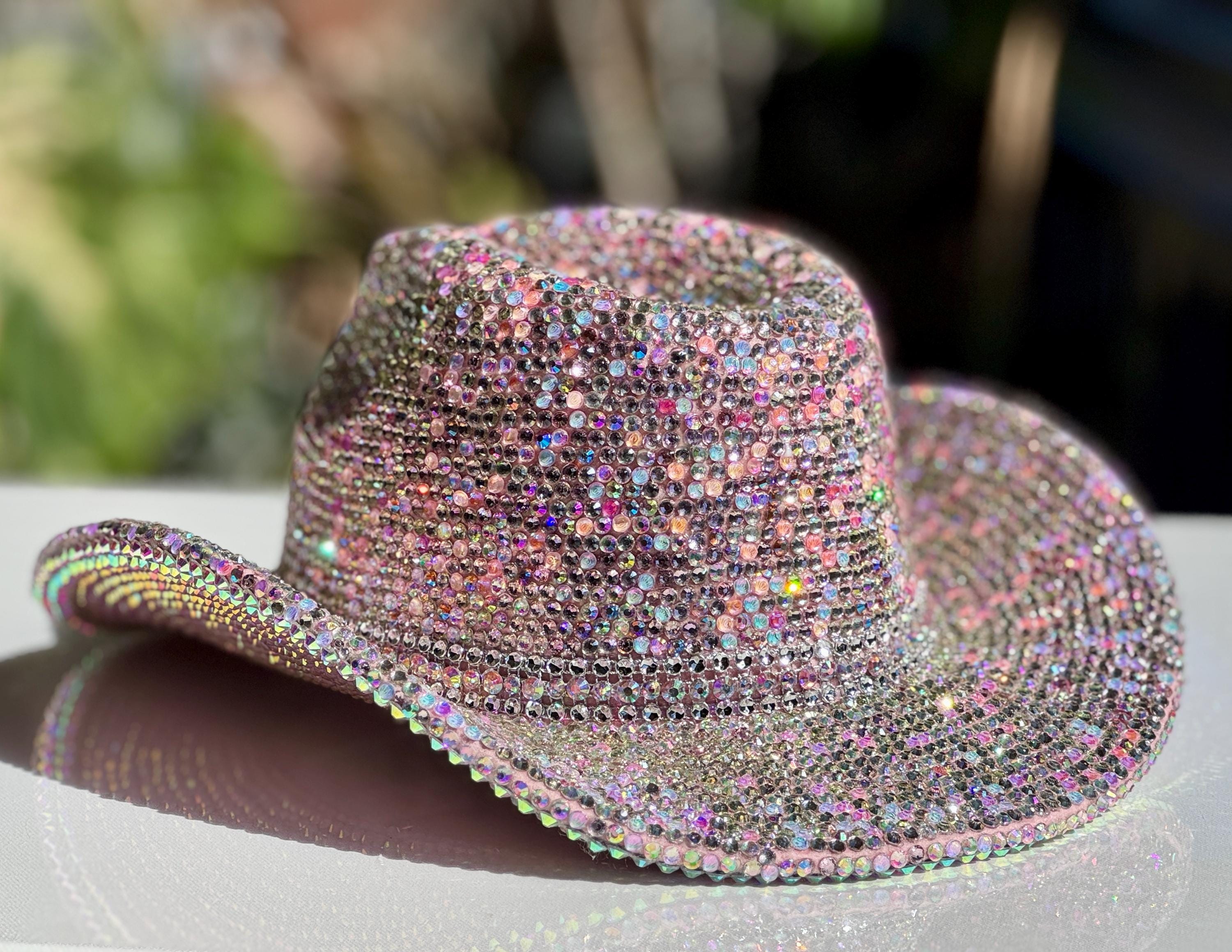 Pink AB Rhinestone Cowboy Hat: Bedazzled Western Cowgirl Fedora