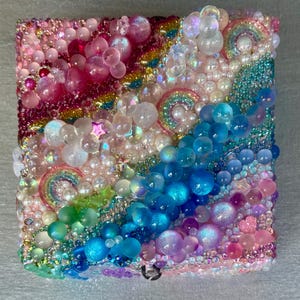Girl&#39;s Fantasy Bedazzled Box /Rhinestones, Pearls Mosaic Box / /Decorated Interior / Treasure Chest / Hearts, Stars, Rainbows / Gift for Her