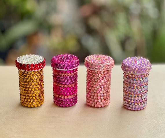 Rhinestone Bedazzled Pill Jar: Sparkly Stash Box, Travel Accessory