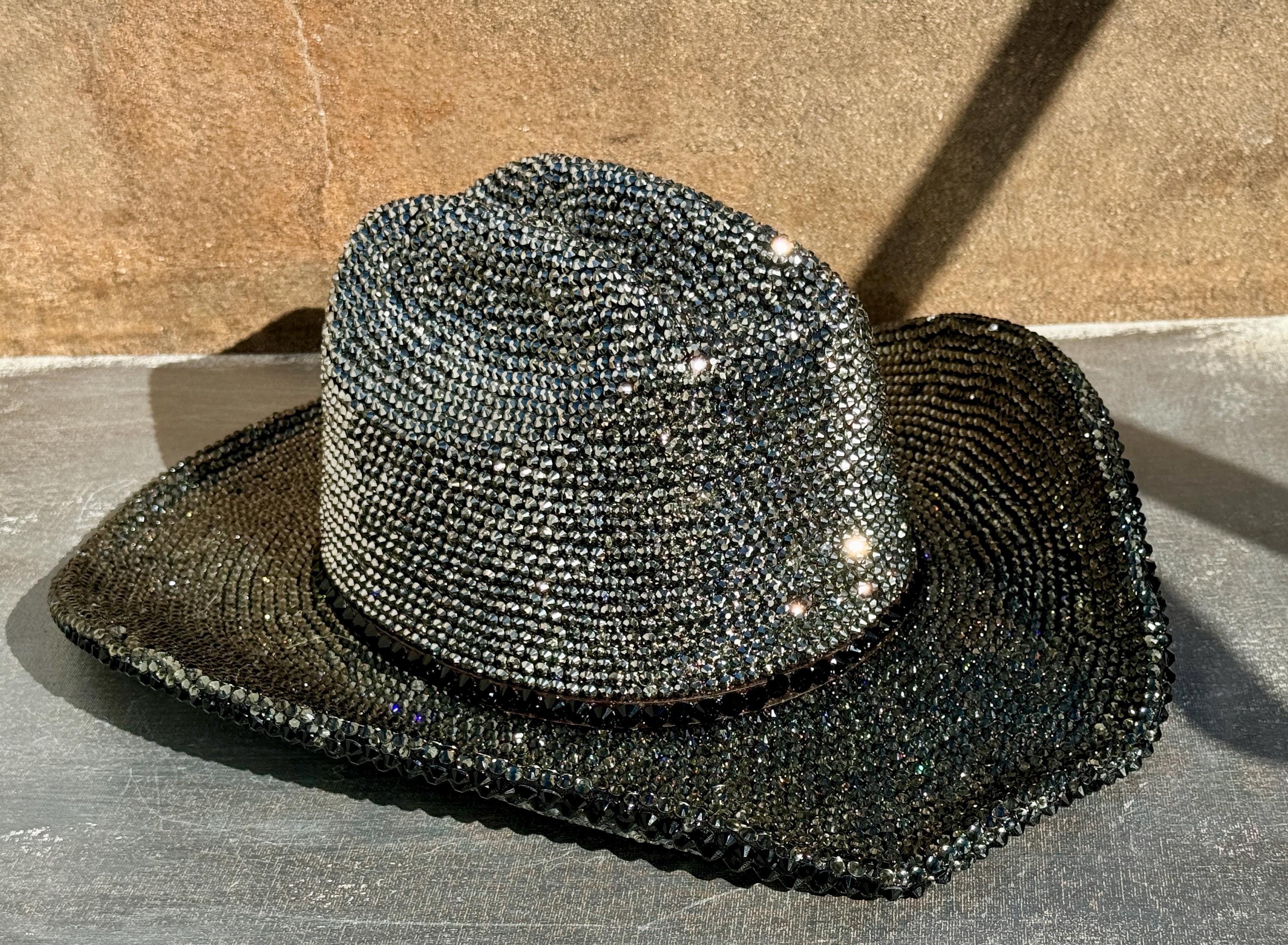 Black Rhinestone Cowboy Hat: Bedazzled Festival Hat (size L 