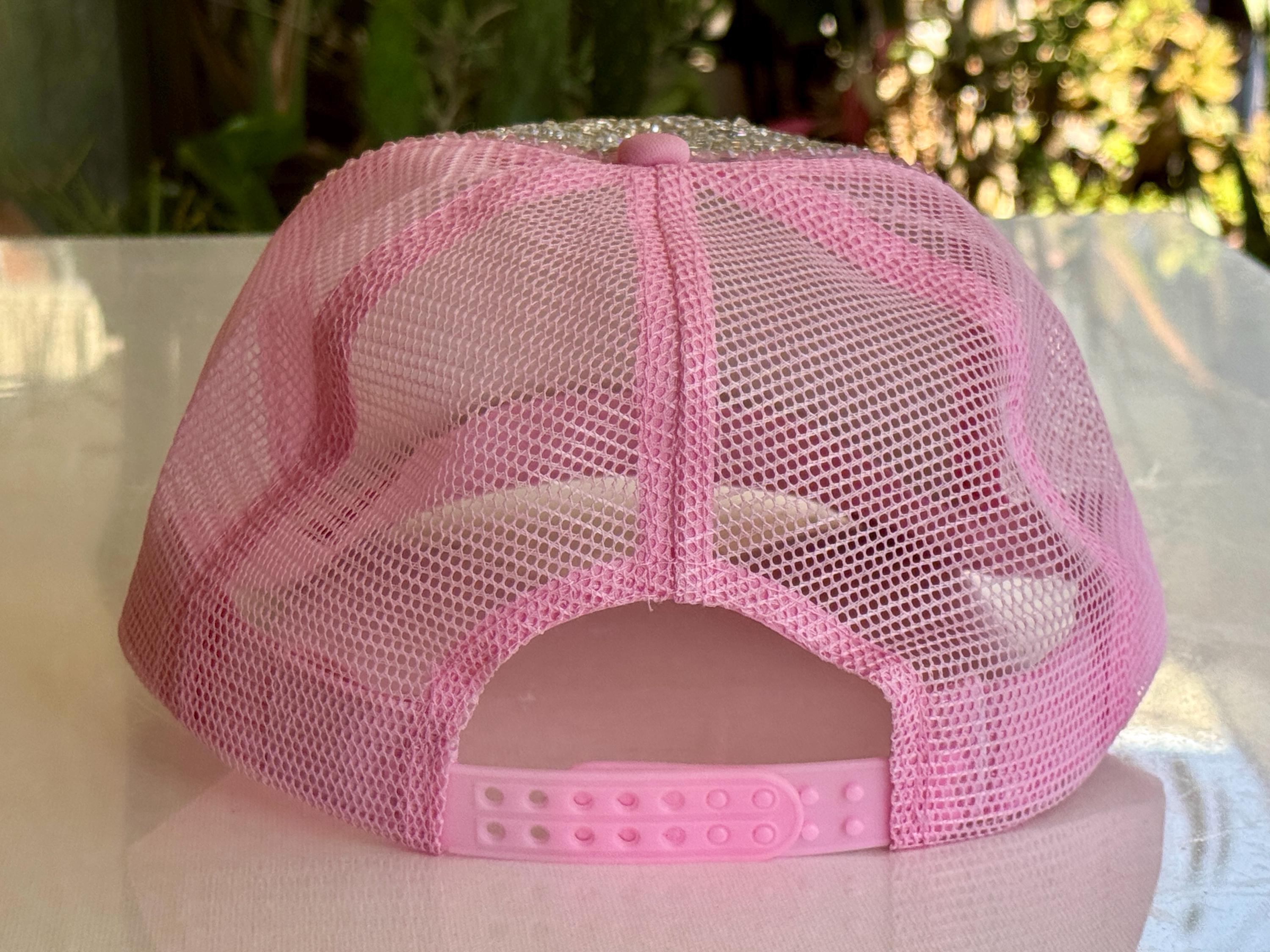 Pink and Silver Rhinestone Cap Hat Cap Sexy Rhinestone pink white silver vintage adjustable  main image 4