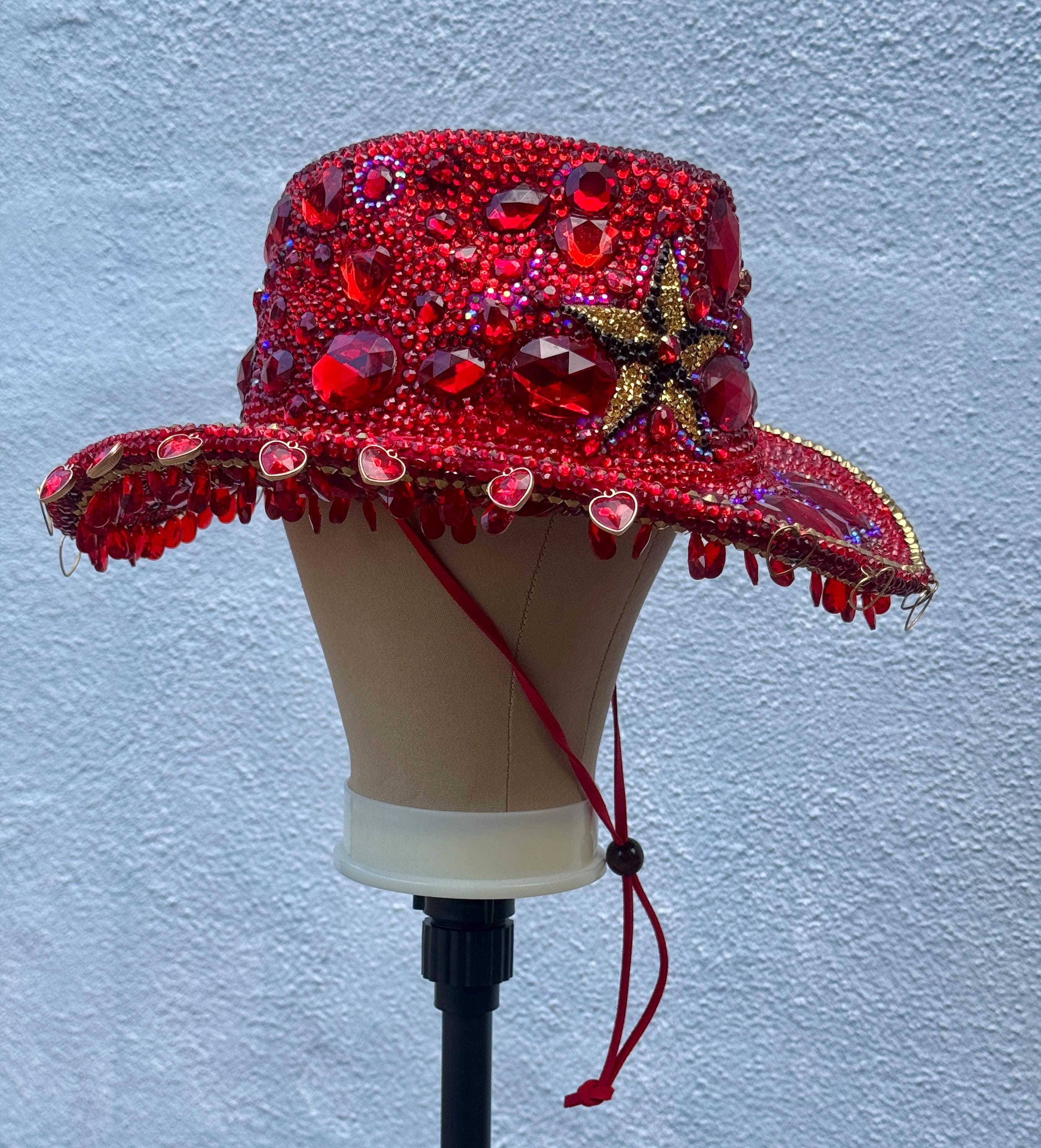 Custom Rhinestone Cowboy Hat: Red Crystals, Star, Hearts Hat  display picture 3