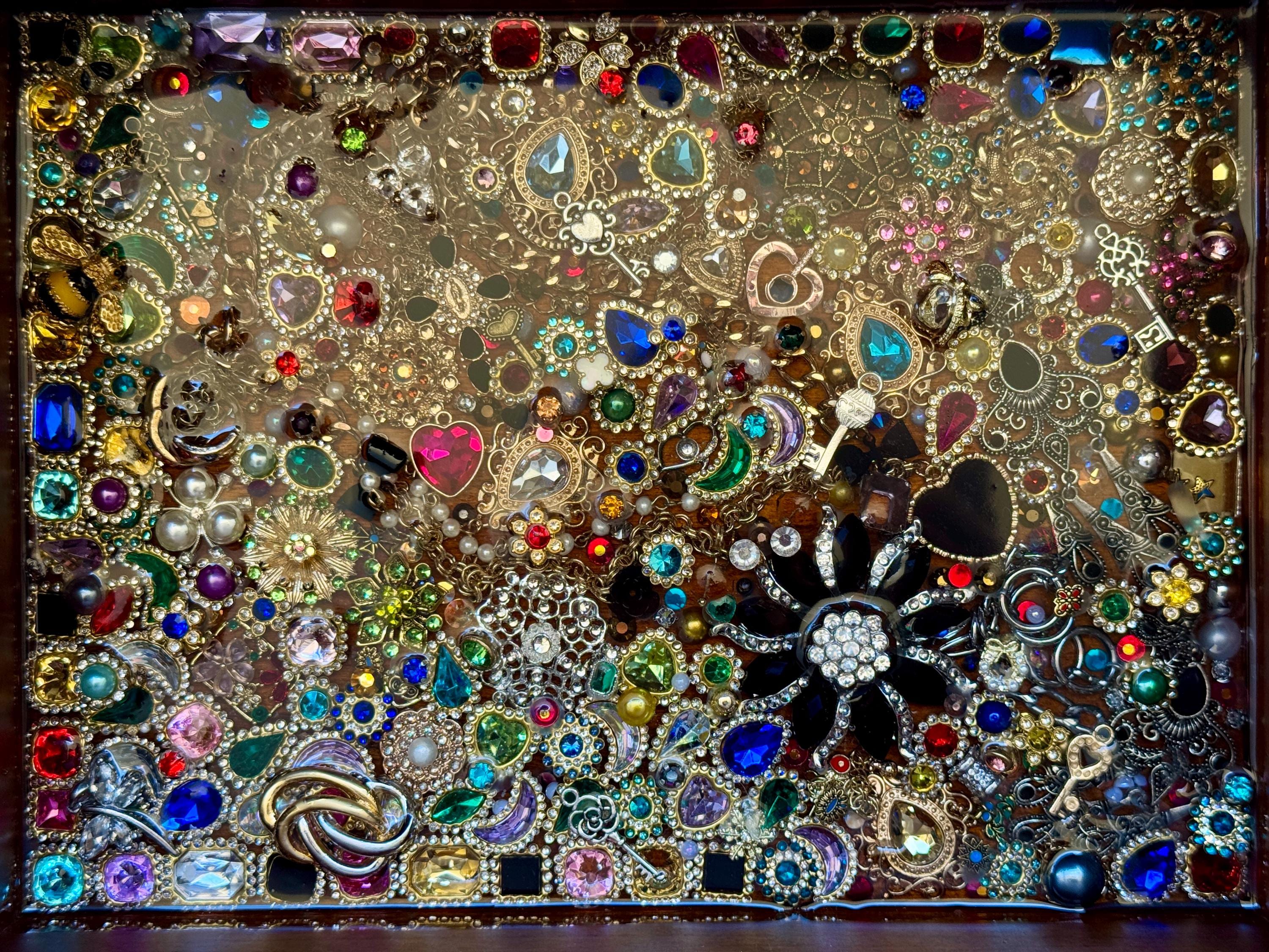 Delux Bejeweled XL Jewelry Box With Lock and Key / Mosaic of