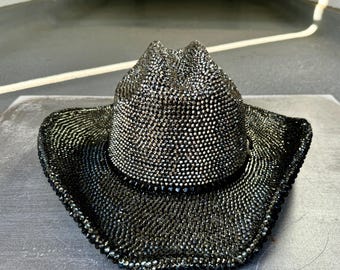 Black Rhinestone Cowboy Hat: Bedazzled Festival Hat (Size L-XL)