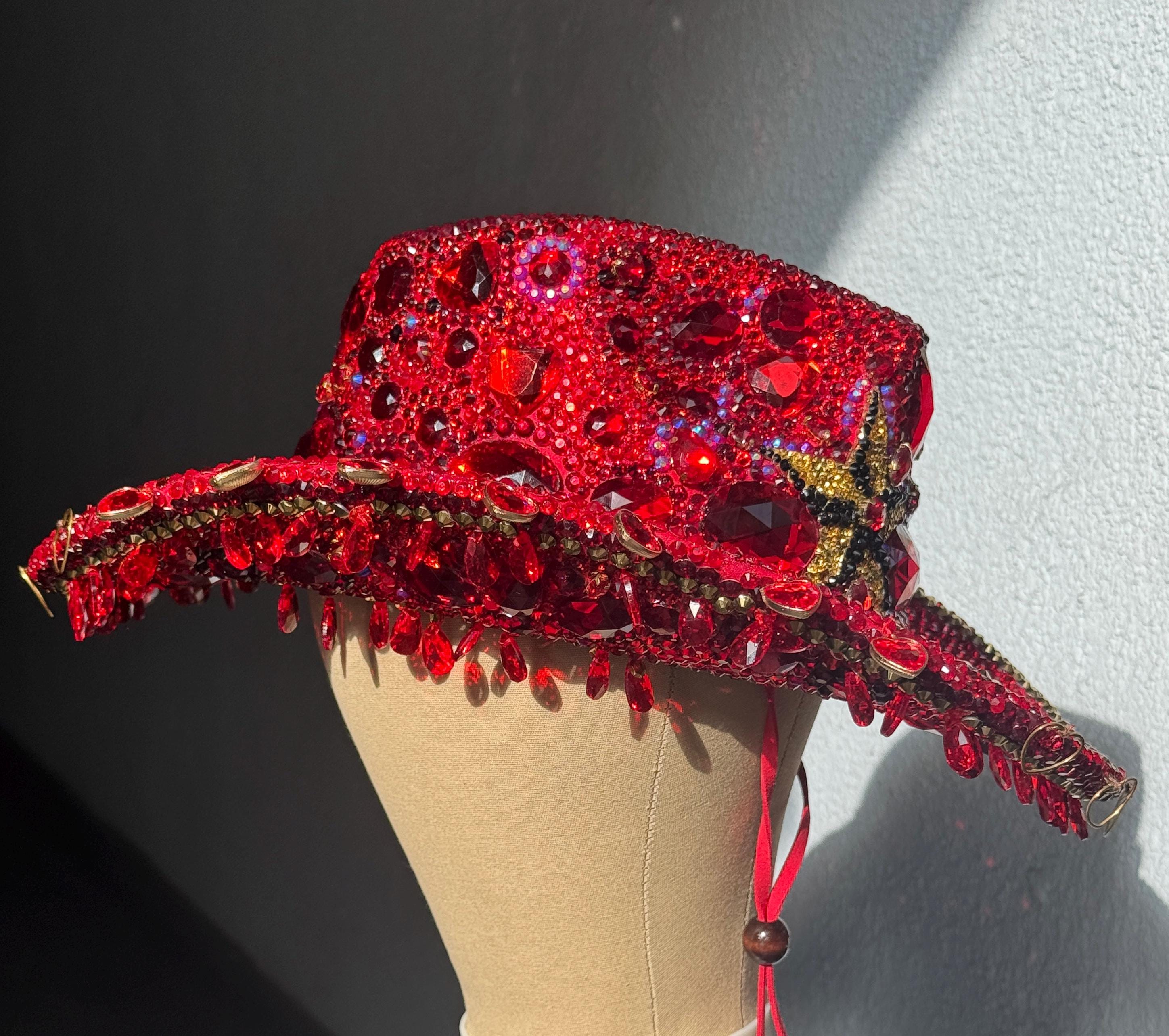 Elegant Red Crystal Embellished Women\'s Hat Sacred Heart Rhinestone Cowboy Hat – Camelia Mexican Boutique main image 3