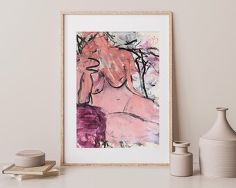 Abstract painting print, figurative art print, pink wall art, abstract art print - 122- Nap,  large print, giclee art print,