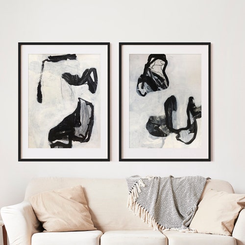 Neutral art print set of 2, Black and white art print, abstract art print, abstract wall art, calm wall art, neutral art print, no.255 2024