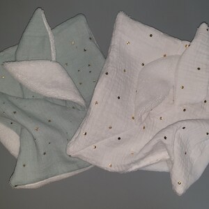 Doudou flat rabbit all soft fabric double gauze light blue, green,marine,Bordeau,vieu pink ... Soft bamboo sponge fabric image 2
