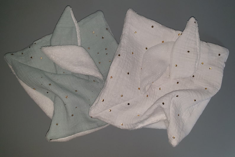 Doudou flat rabbit all soft fabric double gauze light blue, green,marine,Bordeau,vieu pink ... Soft bamboo sponge fabric image 2