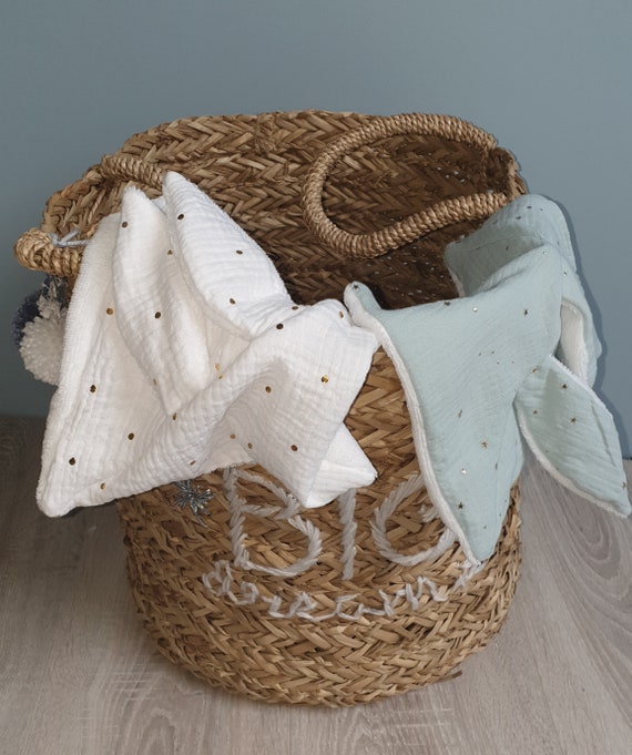 Doudou lapin plat tout doux tissu double gaze bleu clair,vert,marine,Bordeau,vieu rose... Tissu éponge bambou tout doux