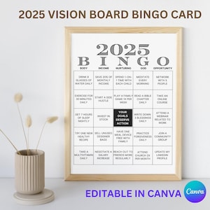 2025 Printable Vision Board Bingo Card, New Year Bingo, 2025 New Year Manifestation & Goals, New Year Resolution, Digital Editable Download