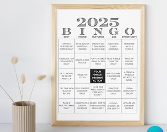 2025 Printable Vision Board Bingo Card, New Year Bingo, 2025 New Year Manifestation & Goals, New Year Resolution, Digital Editable Download