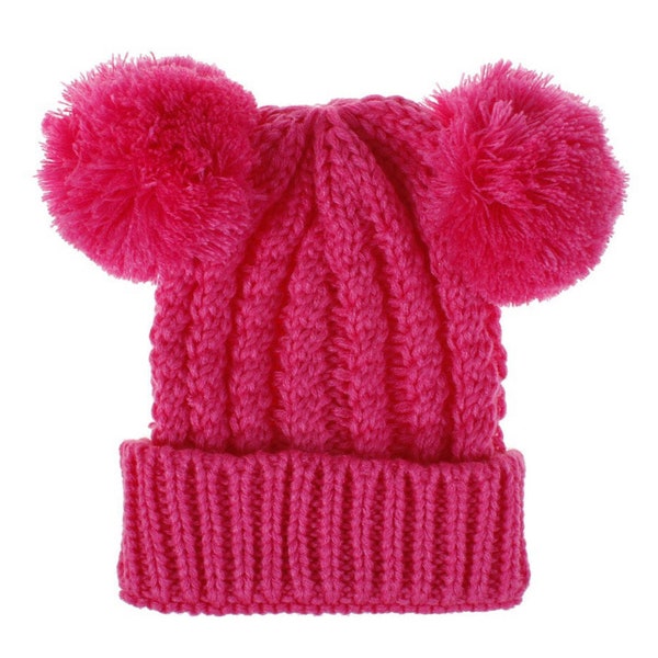 Bobble Knit Toddler Satin Lined Knit Winter Hat (Multiple Color Options)