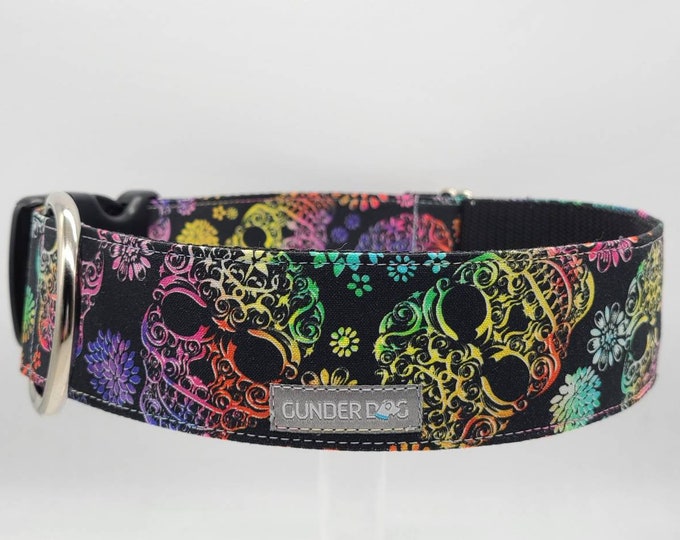 Buckle, Dog Collar, Great Dane, Labrador, Labradoodle, Boxer, Shepherd, Golden Retriever, Goldendoodle, Large Breed ~ Ombree Sugar Skulls