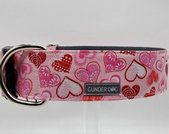 Martingale, Dog Collar, Great Dane, Labrador, Labradoodle, Boxer, Shepherd, Retriever, Goldendoodle, Large Breed ~ Pink Glitter Hearts