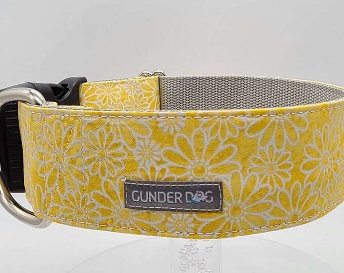 Buckle, Dog Collar, Great Dane, Labrador, Labradoodle, Boxer, German Shepherd, Golden Retriever, Goldendoodle, Large Breed ~ Yellow Daisy