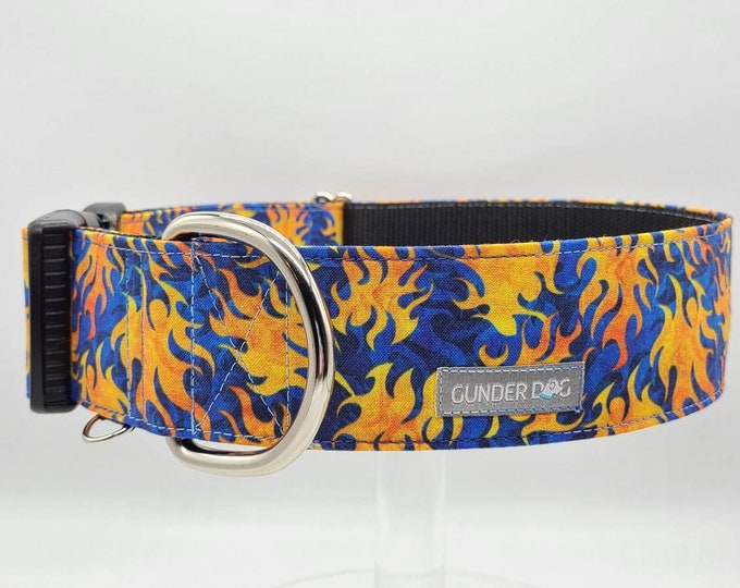 Buckle, Dog Collar, Great Dane, Labrador, Labradoodle, Boxer, German Shepherd, Golden Retriever, Goldendoodle, Large Breed ~ Flames