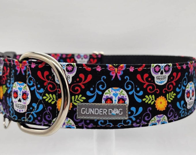 Buckle, Dog Collar, Great Dane, Labrador, Labradoodle, Boxer, Shepherd, Golden Retriever, Goldendoodle, Large Breed ~ Colorful Sugar Skulls