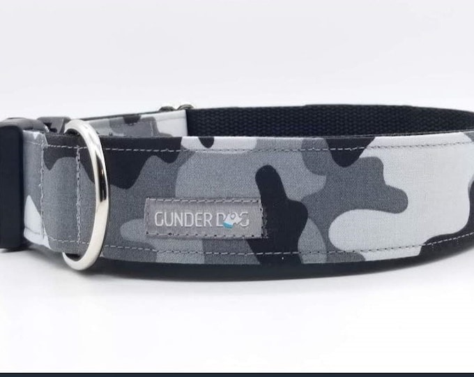 Buckle, Dog Collar, Great Dane, Labrador, Labradoodle, Boxer, German Shepherd, Golden Retriever, Goldendoodle, Large Breed ~ Gray Camo