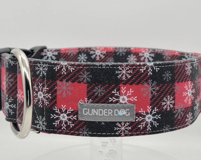 Buckle, Dog Collar, Great Dane, Labrador, Boxer, Large Breed, Frosty Plaid Snowflakes