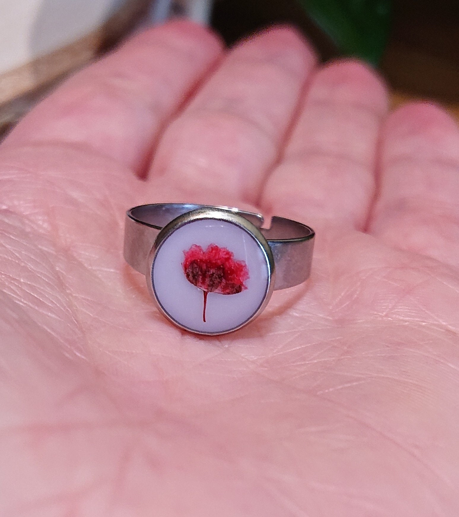 Pressed flower ring. Dried flower ring. Stainless steel Etsy