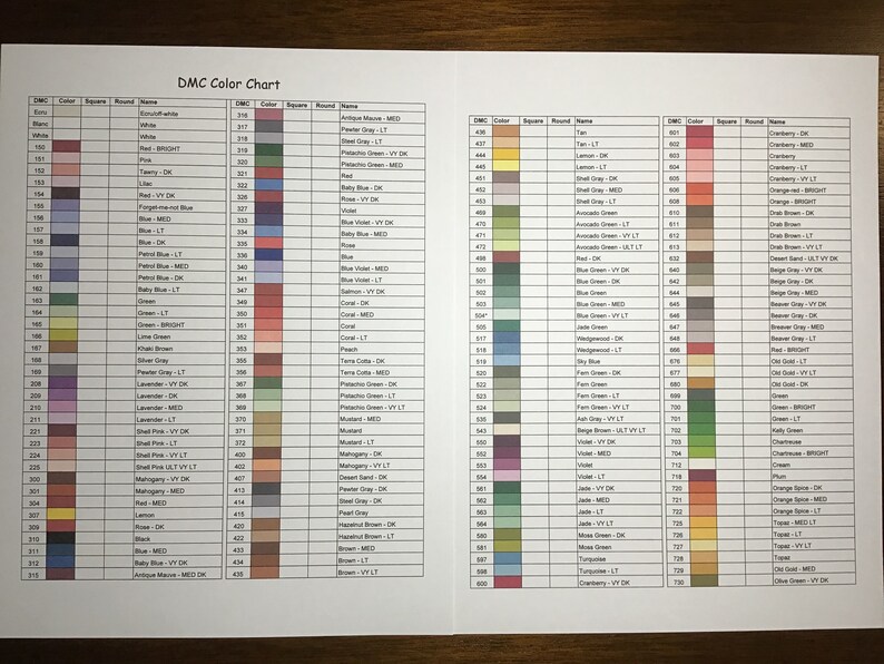 Diamond Painting DMC Color Chart Printable PDF File | Etsy