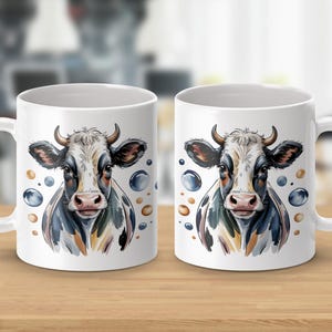 Aquarell Kuh Portrait-Tasse: Wunderliches Bubble Design, Geschenk für Kuhliebhaber