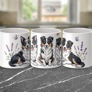 Adorable Border Collie dog mug, cute pet lover gift, dog lover's coffee mug, Aussie dog design, perfect for dog owners.