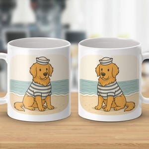 Sailor Dog Mug, Golden Retriever Mug, Beach Dog Mug, Cute Dog Mug, Dog Lover Gift, Funny Dog Mug, Cartoon Dog Mug, Sea Dog Mug