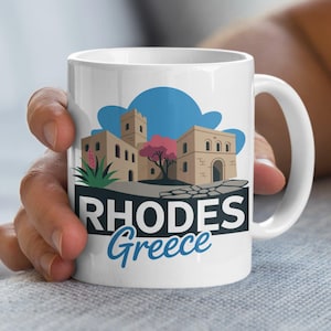 Rhodes Greece Mug, Greek Island, Travel Souvenir, Vacation Gift, Tourist Mug, Landmark City Mug, Destination Mug, Travel Mug