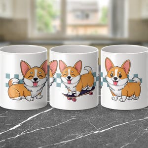 Cute Corgi Dog Mug, Adorable Corgi Cartoon Mug, Corgi on Skateboard Coffee Cup, Funny Pet Lover Gift, Best Corgi Owner Present