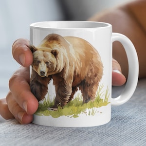 Grizzly Bear Illustration Mug, Animal Lover Gift, Wildlife Art Coffee Cup, Nature-Inspired Beverage Mug, Unique Bear Collector&#39;s, Gift Idea