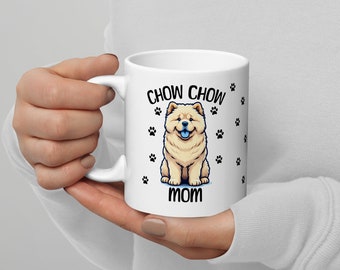 Chow Chow Mom Mug, Cute Dog Lover Coffee Cup, Pet Parent Gift, Animal-Themed Kitchenware, Novelty Dog Owner Drinkware, Paw Print Design