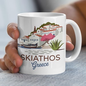 Skiathos Greece Mug, Travel Mug, Island Mug, Greek Island Mug, Cityscape Mug, Destination Mug, Gift for Traveler, Vacation Souvenir Mug