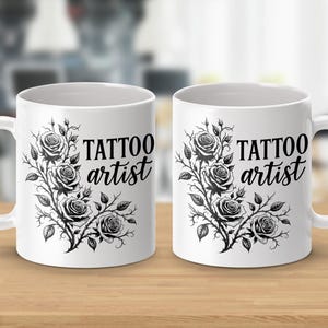 Tattoo Artist Mug, Floral Design, Ink Drawing, Gift for Tattoo Lovers, Rose Mug, Tattoo Art, Unique Mug Gift, Artist Mug