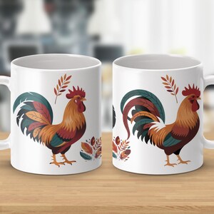 Colorful Rooster Mug: Farmhouse Kitchen Decor Coffee Cup