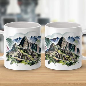 Machu Picchu Watercolor Mug: Inca City Art, Peru Travel Gift