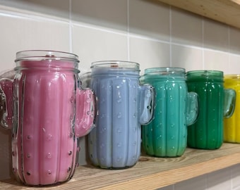 Saguaro Cactus Candle | Mason Jar Candle | Handmade with Coconut Wax | 75+ Hour Burn Time