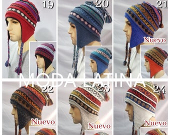 Unisex Peruanische Wende Alpaka Mütze mit Ohrflaps 100% Baby Alpaka, Weiche Fleece Beanie Mütze, wende 2 Farben & 2 Designs in 1 Mütze