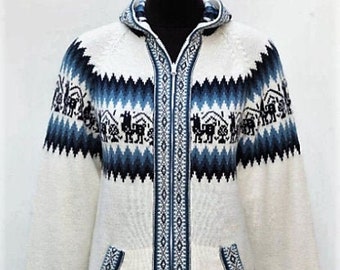 Hooded Alpaca Wool Knitted Jacket Hoodie White Sweater