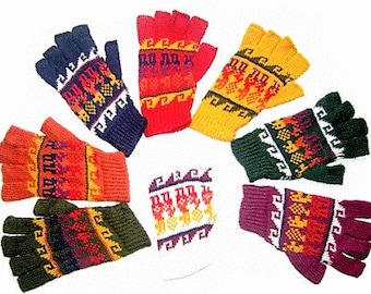 unisex peruvian alpaca fingerless gloves Light, warm, soft, delicate,  ethnic llama design mittens